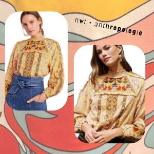 🏷️Anthropologie Maeve Goldie embroidered ruffle blouse